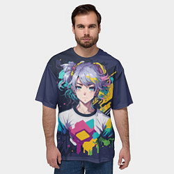 Футболка оверсайз мужская Аниме с фиолетовыми волосами, цвет: 3D-принт — фото 2