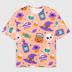 Футболка оверсайз мужская Halloween skulls pattern, цвет: 3D-принт