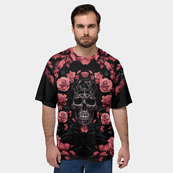 Футболка оверсайз мужская И череп и розы, цвет: 3D-принт — фото 2