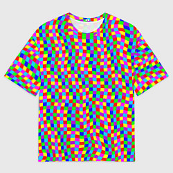 Футболка оверсайз мужская Цветные клетки искажение, цвет: 3D-принт