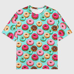 Футболка оверсайз мужская Разноцветные пончики паттерн, цвет: 3D-принт
