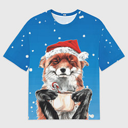 Футболка оверсайз мужская Рождественский свитер с лисой, цвет: 3D-принт