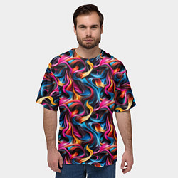 Футболка оверсайз мужская Неоновые ленты узор, цвет: 3D-принт — фото 2