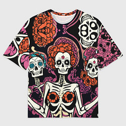 Футболка оверсайз мужская Черепа с цветами в гриме муэрто, цвет: 3D-принт