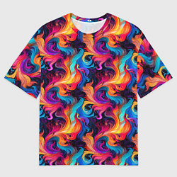 Мужская футболка оверсайз Разноцветные разные волны разводы