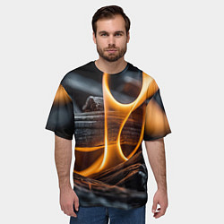 Футболка оверсайз мужская Дрова в костре - нейросеть, цвет: 3D-принт — фото 2
