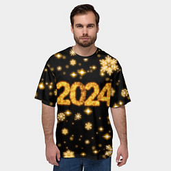 Футболка оверсайз мужская Новый 2024 год - золотые снежинки, цвет: 3D-принт — фото 2