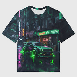 Футболка оверсайз мужская Зелёный спорткар, цвет: 3D-принт