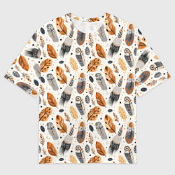 Футболка оверсайз мужская Причудливые перья птиц на белом фоне, цвет: 3D-принт