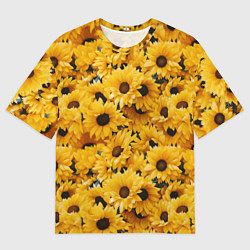 Мужская футболка оверсайз Желтые объемные цветы от нейросети