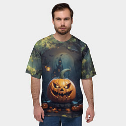 Футболка оверсайз мужская Праздничная хэллоуинская тыква, цвет: 3D-принт — фото 2