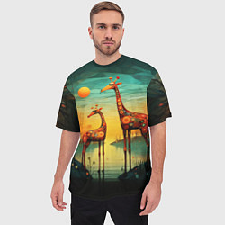 Футболка оверсайз мужская Жирафы в стиле фолк-арт, цвет: 3D-принт — фото 2