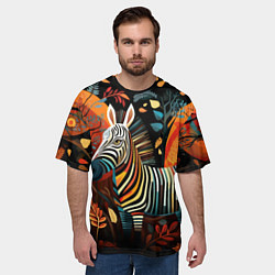 Футболка оверсайз мужская Зебра в стиле фолк-арт, цвет: 3D-принт — фото 2