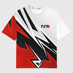 Футболка оверсайз мужская N7 mass effect - white and red, цвет: 3D-принт