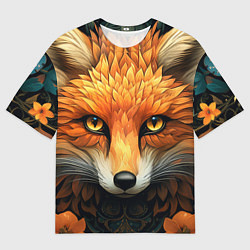 Мужская футболка оверсайз Лис в стиле фолк-арт