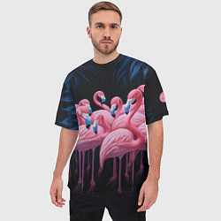 Футболка оверсайз мужская Стая розовых фламинго в темноте, цвет: 3D-принт — фото 2