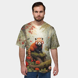 Футболка оверсайз мужская Красная панда в лесу, цвет: 3D-принт — фото 2