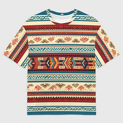 Футболка оверсайз мужская Этнический паттерн в горизонтальную полоску, цвет: 3D-принт