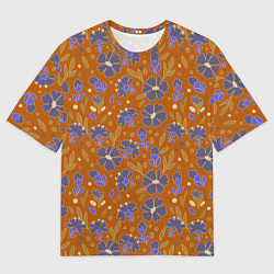 Футболка оверсайз мужская Цветы в поле коричневый цвет, цвет: 3D-принт