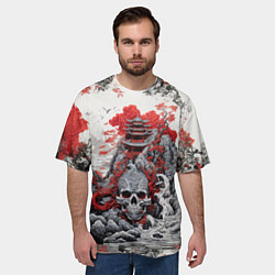 Футболка оверсайз мужская Череп под Японским замком, цвет: 3D-принт — фото 2