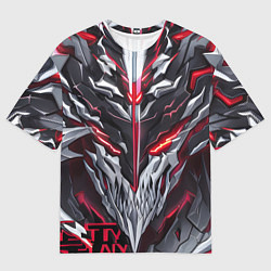 Футболка оверсайз мужская Красный неоновый кибер демон, цвет: 3D-принт