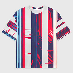 Футболка оверсайз мужская Киберпанк глитч синий и красный, цвет: 3D-принт