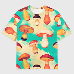 Футболка оверсайз мужская Грибы в небе паттерн, цвет: 3D-принт