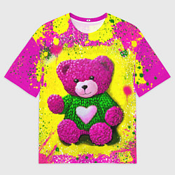 Футболка оверсайз мужская Розовый мишка в свитере, цвет: 3D-принт