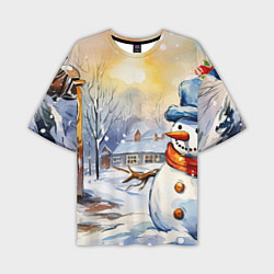 Футболка оверсайз мужская Снеговик новый год, цвет: 3D-принт