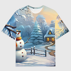 Мужская футболка оверсайз Новый год и снеговик
