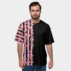 Футболка оверсайз мужская Сакура и полосы, цвет: 3D-принт — фото 2