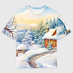 Футболка оверсайз мужская Дорожка к новогоднему дому, цвет: 3D-принт