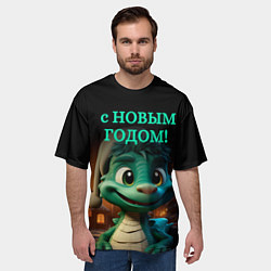 Футболка оверсайз мужская 2024 год зеленого дракона, цвет: 3D-принт — фото 2