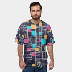 Футболка оверсайз мужская Белые полосы и разноцветные квадраты, цвет: 3D-принт — фото 2