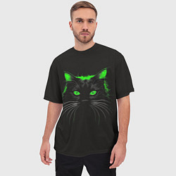Футболка оверсайз мужская Черный кот в зеленом свечении, цвет: 3D-принт — фото 2