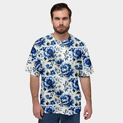 Футболка оверсайз мужская Гжель узор паттерн, цвет: 3D-принт — фото 2