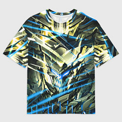 Футболка оверсайз мужская Киберпанк адский скелет синий, цвет: 3D-принт