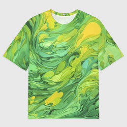 Мужская футболка оверсайз Зелено желтая краска