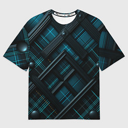 Футболка оверсайз мужская Тёмно-синяя диагональная клетка в шотландском стил, цвет: 3D-принт