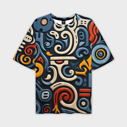 Мужская футболка оверсайз Абстрактный цветной паттерн в славянском стиле