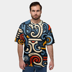 Футболка оверсайз мужская Абстрактный цветной паттерн в славянском стиле, цвет: 3D-принт — фото 2