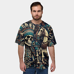 Футболка оверсайз мужская Татуировка скелета индейца и ковбоя в техасе, цвет: 3D-принт — фото 2