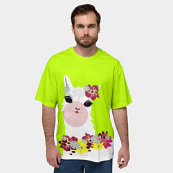 Футболка оверсайз мужская Лама - альпака в венке, цвет: 3D-принт — фото 2