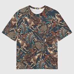 Мужская футболка оверсайз Патерн скелеты индейцев и ковбоев