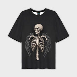 Мужская футболка оверсайз Необычный скелет с крыльями