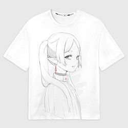 Футболка оверсайз мужская Фрирен - карандашный набросок, цвет: 3D-принт