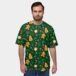 Футболка оверсайз мужская New year pattern with green background, цвет: 3D-принт — фото 2