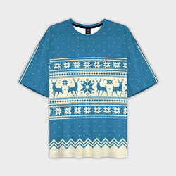 Мужская футболка оверсайз Sweater with deer on a blue background