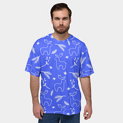 Футболка оверсайз мужская Синий рождественский принт с оленями, цвет: 3D-принт — фото 2