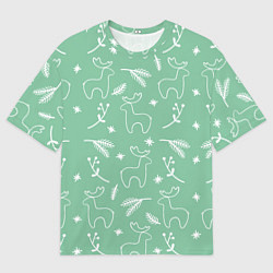 Мужская футболка оверсайз Зеленый рождественский узор с оленями